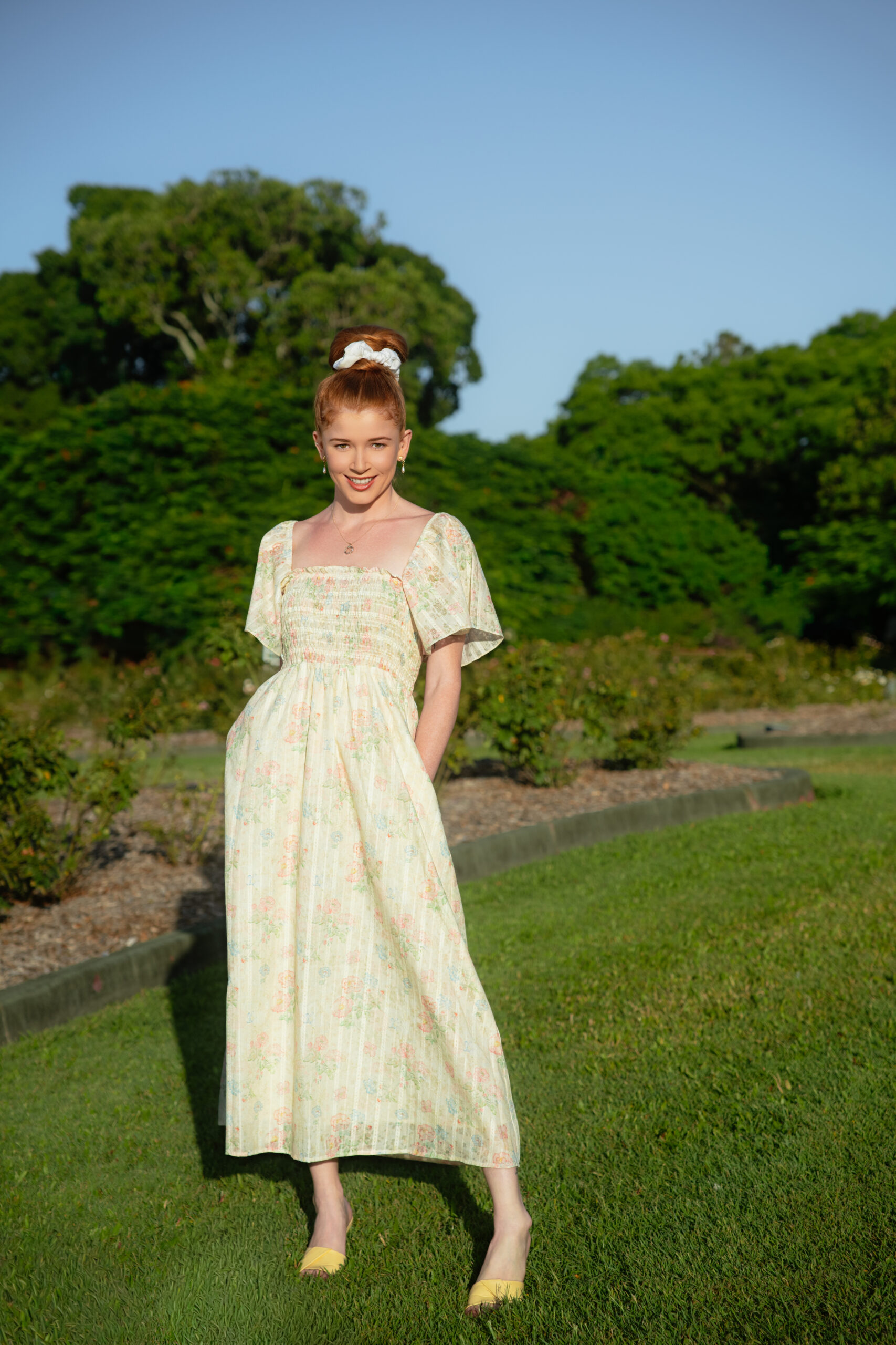 Calla Multiway Smocked Maxi Dress — convertible smocked maxi dress with interchangeable sleeves, front full view | La Mira Singapore