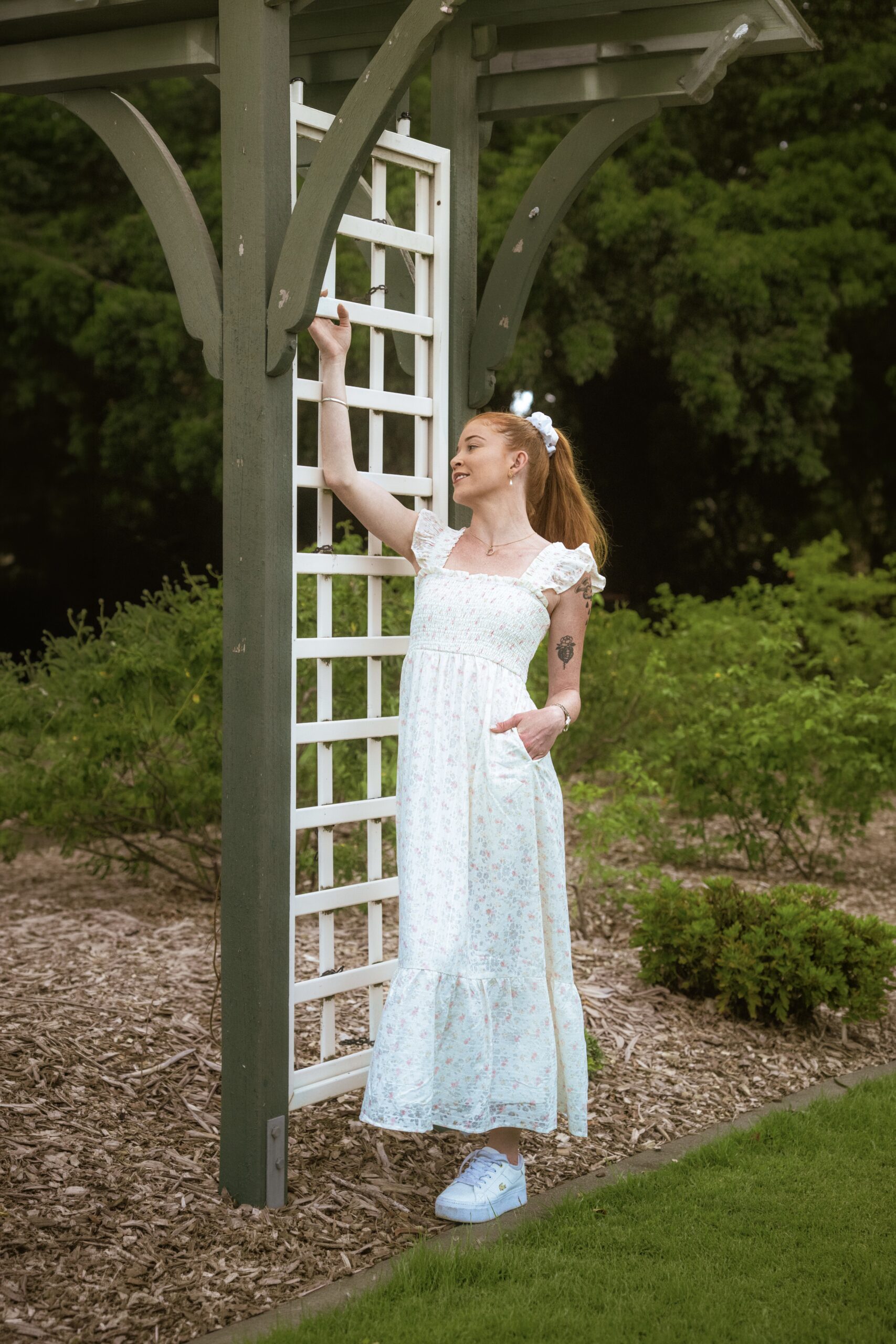 Calli Maxi Dress — vintage rose print fully smocked maxi dress with ruffled straps, front full view | La Mira Singapore