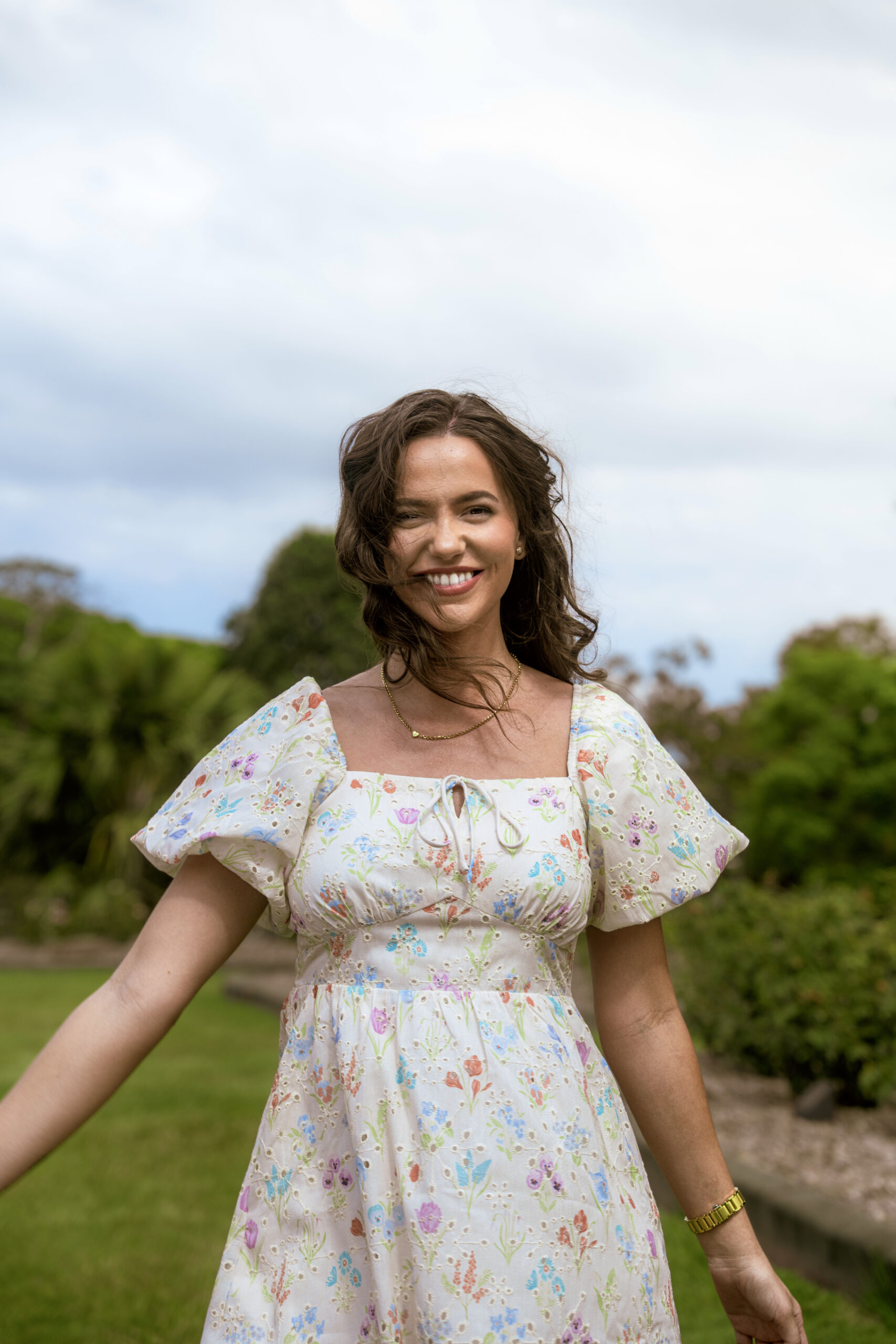 Aria Babydoll Dress — close-up of pastel floral broderie anglaise embroidery and cotton lawn fabric | La Mira Singapore
