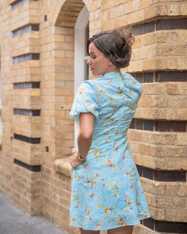 Lia Cheongsam in Sage — back view with concealed zip on sage green broderie cheongsam | La Mira Singapore